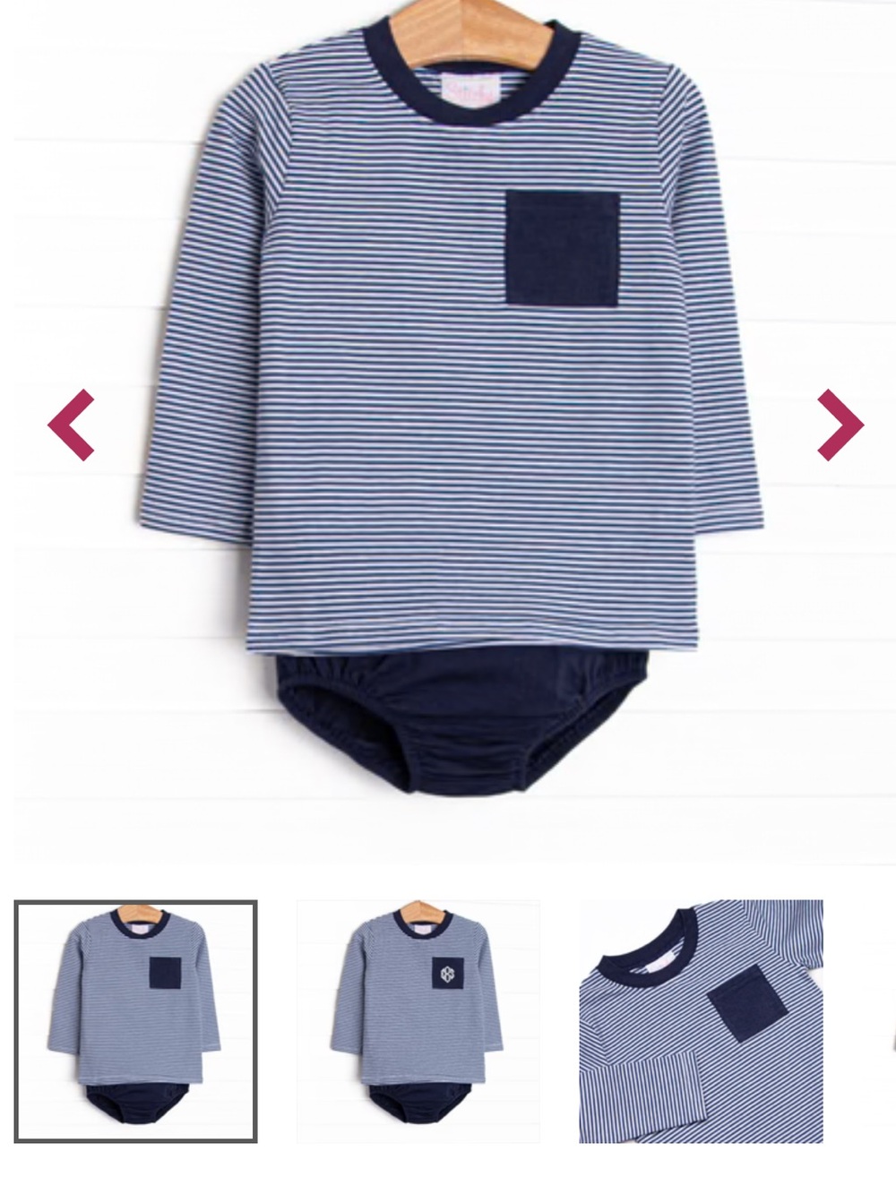 Stitchy Fish 18 mon Striped Navy & White Long-Sleeve with Navy Pocket Diaper Set